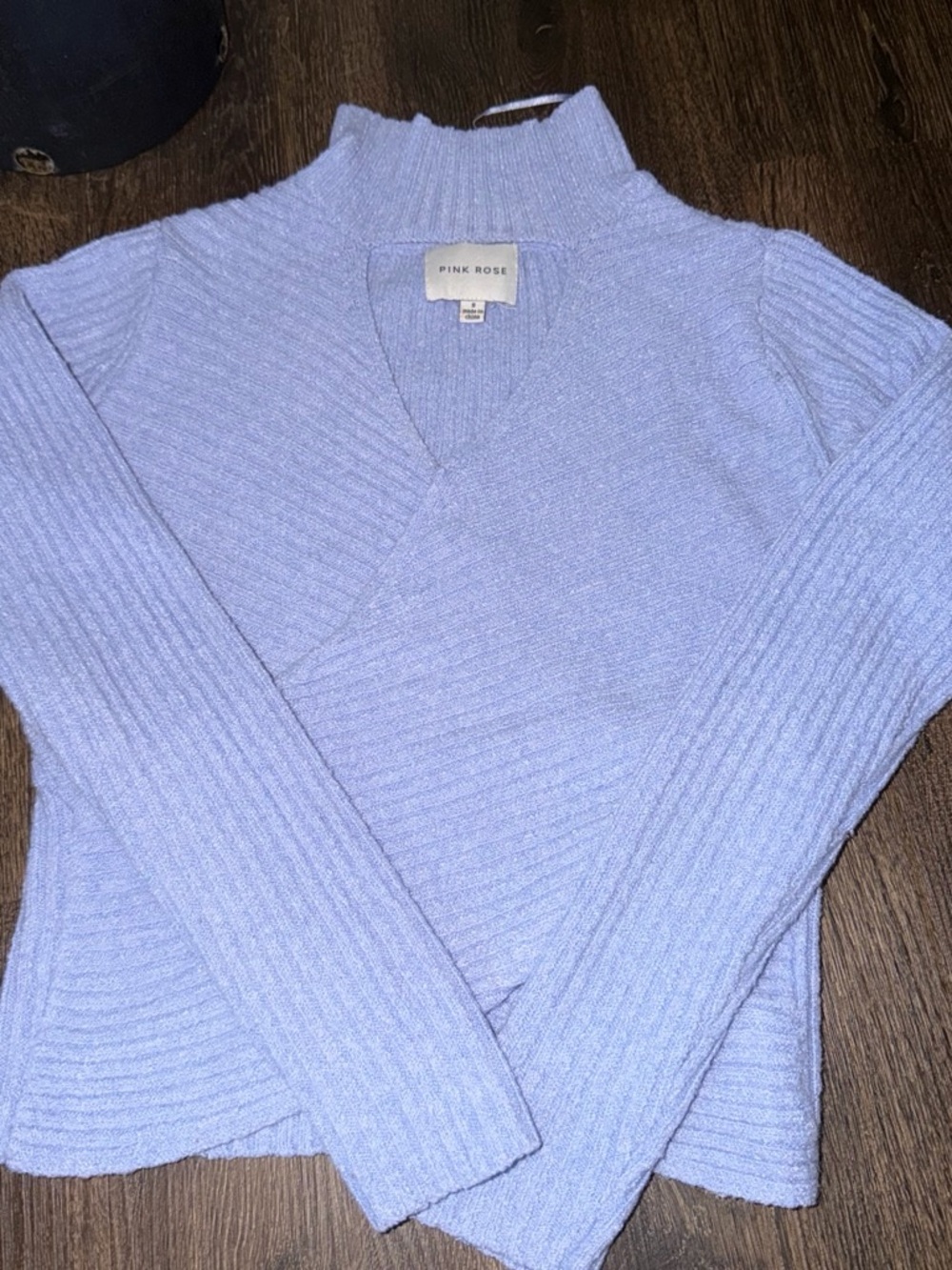Pink Rose Light Purple Ribbed Cowl Neck Sweater